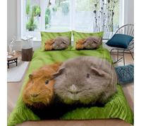 Housse de Couette 150x200 Cobaye Parure de lit 1 Personne Animaux Mignons 3D Imprimée Doux Literie Set Microfibre Housses Couettes avec Fermeture Éclair et 2 Taies d'oreiller F-2502