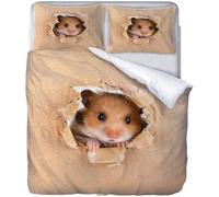 Housse de Couette 150x200 Cobaye Parure de lit 1 Personne Animaux Mignons 3D Imprimée Doux Literie Set Microfibre Housses Couettes avec Fermeture Éclair et 2 Taies d'oreiller F-1963