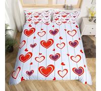 Housse de Couette 150x200 Coeur Rouge, Dessin Animé Parure de Lit 1 Personne 3D Imprimée Microfibre Hiver, Parure de Lit 150x200 avec 2 Taies d'oreiller 65x65 cm EE1067