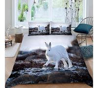 Housse de Couette 150x200 Lièvre D'amérique Hiver Animal Parures de Lit 3D Imprimée Douce Literie Set Impression de la Faune Microfibre Housses de Couettes avec 2 x Taie d'Oreiller 65x65 cm t.1960