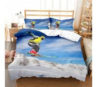 Housse de Couette 150x200 Ski Parures de Lit 3D Imprimée Douce Literie Set Ski Microfibre Housses de Couettes avec 2 x Taie d'oreiller 65x65 cm r.2806
