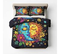 Housse De Couette 150x200 Soleil Et Lune Adulte Enfant, Parure De Lit 150x200 Motif Tarot Fleuri Stars 1 Person avec Fermeture éclair, 1 Taie D'oreiller, Linge De Lit 100% Microfibre, LS5934