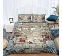 Housse de Couette 150x200 Vieux Mur de Briques Parure de lit 1 Personne Style Campagnard 3D Imprimée Doux Literie Microfibre Housses Couettes avec Fermeture Éclair et 2 Taies d'oreiller B-493