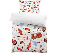 Housse de Couette 155x200 cm Motifs Camions de Pompiers 2 Personne, Avec 2 Taie D'oreiller Parure de Lit Motif Borne d'incendie Microfibre, Housse de Couette , Linge de Lit Fermeture éclair -Tp139