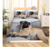 Housse de Couette 155x220 Carlin Parure de Lit 1 Personne Chien Imprimée 3D Microfibre Douce Garçon Fille Housse Couette Réversible avec 2 Taies d'oreiller 758e