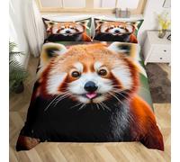 Housse de Couette 155x220 Panda Roux Parure de Lit 1 Personne Animaux Imprimée 3D Microfibre Douce Garçon et Fille Housse Couette Réversible avec 2 Taies d'oreiller b4742