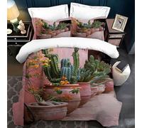 Housse de Couette 160 x 200 Cactus Imprimé 3D Parure de lit 1 Personne Plantes et Fleurs avec 2 Taies d'oreiller 65x65 cm Douce Microfibre Literie 3 Pièces pour Enfants a.1796