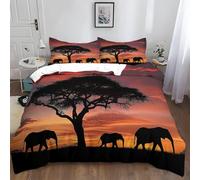Housse de Couette 160x200 Afrique, Parure de Lit Paysage au Coucher du Soleil 3 Pièces Réversible 3D Adulte Microfibre Doux et Confortable Literie Set avec 2 Taies d'oreiller M/5820