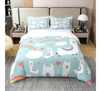 Housse de Couette 160x200 Alpaga Mignon Parure de Lit CœU.S de Dessin Animé Ultra Doux Respirante Microfibre Literie Set 1 Personne avec Fermeture Éclair avec 2 Taies d'oreiller W.566