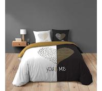 Housse de Couette 160x200 Amour Parure de Lit 1 Personne Monsieur Et Madame. Microfibre Douce Housses Couettes avec 2 Taies d'oreiller avec Zippée, G272