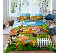 Housse de Couette 160x200 Animaux De La Ferme, Animal De Dessin Animé Parure de Lit 1 Personne Imprimée 3D Microfibre, 2 Taies d'oreiller 65x65 cm