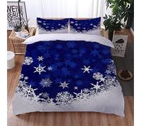 Housse De Couette 160x200 Avec Fermeture Éclai, 3D Flocon De Neige Bleu De Noël Parure Housse Couette En Microfibre, Ensemble De Literie Pour Adulte Enfant Avec Parure Couette + 2 Taie D'Oreiller