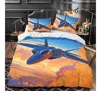 Housse de Couette 160x200 Avions de Chasse Militaires Parure de Lit Ciel Crépusculaire 3D Douce Respirante Microfibre Housse Couette 1 Personne avec Fermeture Éclair et 2 Taies d'oreiller l.2060