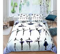 Housse de Couette 160x200 Ballet Parure de Lit Pas de Danse Ultra Doux Respirante Microfibre Literie Set 1 Personne avec Fermeture Éclair avec 2 Taies d'oreiller W.938