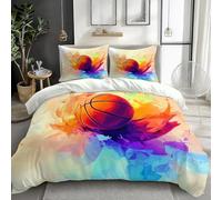 Housse de Couette 160x200 Basket-Ball, Parure de Lit Aquarelle Abstraite 3 Pièces Réversible 3D Adulte Microfibre Doux et Confortable Literie Set avec 2 Taies d'oreiller M/80