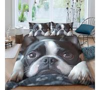 Housse de Couette 160x200 Boston Terrier Imprimée 3D Chiens Parure de Lit 1 Personne Doux Microfibre Literie avec 2 Taies D'oreillers avec Fermeture Éclair B.329
