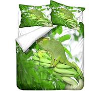 Housse de Couette 160x200 Caméléon Parure de Lit Forêt Verte Ultra Doux Respirante Microfibre Literie Set 1 Personne avec Fermeture Éclair avec 2 Taies d'oreiller W.608