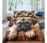 Housse de Couette 160x200 Carlin 3D Parure de Lit Chien de Compagnie en Microfibre Doux Housses Couettes 1 Personne avec Fermeture Éclair avec 2 Taies d'oreiller 65x65 cm K.5028