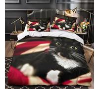 Housse de Couette 160x200 Chaton Mignon Parure de Lit 1 Personne Animaux de Compagnie Imprimée 3D Microfibre Literie Set 3 Pièces avec Housses Couettes et 2 Taies d'oreiller v.2702