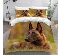 Housse de Couette 160x200 Chien de Berger Parure de lit 1 Personne Chien 3D Imprimée Doux Literie Set Microfibre Housses Couettes avec Fermeture Éclair et 2 Taies d'oreiller F-60