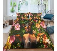 Housse de Couette 160x200 Chien Mignon Parures de Lit Ados 3D Imprimée Literie Set 3 Pièces Fleurs et Herbes Microfibre Housse Couette 1 Personne avec 2 Taie d'oreiller F.3174