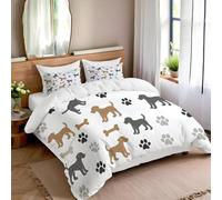 Housse de Couette 160x200 Chiot Parure de Lit Adulte 1 Personne Microfibre Respirante Animal à Empreinte de Patte Ensemble de Literie avec Fermeture Éclair et 2 Taies d'oreiller b.6039