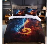 Housse de Couette 160x200 cm 2 Personnes Rouge Parure de Lit Note en Microfibre avec 2 Taies d’Oreiller, Ensemble de Literie pour Adolescent et Adulte