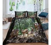 Housse de Couette 160x200 cm Bedding Housse de Couette Super Doux Confortable et Respirant avec Fermeture à Glissière Cachée + 2 Taies d'oreiller 65x65 cm - Animaux de la forêt
