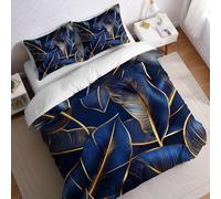 Housse de Couette 160x200 cm Bleu Parure de Lit Feuille de Palmier Abstraite Imprimée en Microfibre Douce avec 2 Taies d’Oreiller, pour Chambre Adulte Ado et Enfant