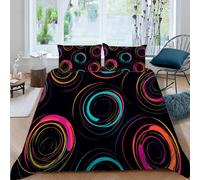 Housse de Couette 160x200 cm Cercles Abstraits Parure de Lit Microfibre, Art coloré 3 Pièces Ensemble de Literie, avec 1 Housse de Couette et 2 Taie d'oreiller 50x75 cm (Dz1851)