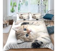 Housse de Couette 160x200 cm Chatons Parure de Lit Chats 1 Personne Housse Couette Imprimée 3D Microfibre Douce avec Fermeture Éclair et 2 Taies d'oreiller D/555