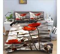Housse de Couette 160x200 cm Coquelicot Parure de Lit pour Imprimee avec 2 Taie d'oreiller 65x65 cm, Hypoallergénique Ensemble de Literie pour Enfant