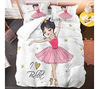 Housse de Couette 160x200 cm Danseuse, Parure de Lit Hypoallergénique avec 2 Taies d'oreiller 65x65 cm, avec Fermeture éclair, pour Enfant Filles Garçons