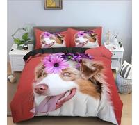 Housse de Couette 160x200 cm Enfant Berger des frontières Parure de Lit 1 Personne avec Fermeture Éclair Confortable Respirant 110gsm Microfibre Housse de Couette et 1 Taie d'oreiller 65x65 cm