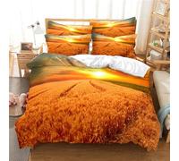 Housse de Couette 160x200 cm épis de Blé 3D Imprimé Parures de Lit Récolte d'automne Douceur Microfibre 1 Personne Literie avec Fermeture Éclair et Taie d'oreiller 65x65 cm f-2744