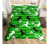Housse de Couette 160x200 cm Football 3D Imprimé Parures de Lit Abstrait Vert Douceur Microfibre 1 Personne Literie avec Fermeture Éclair et Taie d'oreiller 65x65 cm e-1490