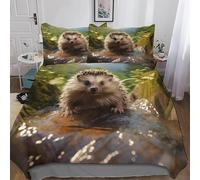 Housse de Couette 160x200 cm Hérisson Rocher 3D Imprimé Parures de Lit Thème Jungle Douceur Microfibre 1 Personne Literie avec Fermeture Éclair et Taie d'oreiller 65x65 cm j-626