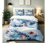 Housse de Couette 160x200 cm Montagne Enneigée Blanche, ZE3189