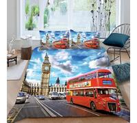 Housse de Couette 160x200 cm Monument de Londres Parure de Lit Microfibre, Architecture des Symboles de la Ville 3 Pièces Ensemble de Literie, avec 1 Housse de Couette et 2 Taie d'oreiller (Dx11903)