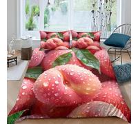 Housse de Couette 160x200 cm Pêches Parure de Lit 1 Personnes Thème Fruits 3D Imprimée Doux Microfibre Literie 3 Pièces avec Fermeture Éclair et 2 Taies d'oreiller C-3699