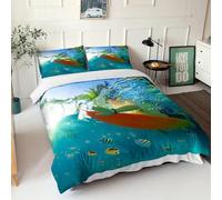 Housse de Couette 160x200 cm Planche de Surf 3D Imprimé Parures de Lit Petits Poissons Douceur Microfibre 1 Personne Literie avec Fermeture Éclair et Taie d'oreiller 65x65 cm f-3974