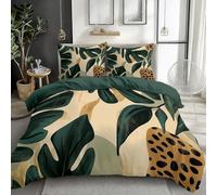 Housse de Couette 160x200 cm Plantes de forêt Tropicale léopard Motif Parure de Lit Enfant Garçon 1 Personne en 100% Microfibre Avec 2 Taie D'oreiller 65x65 cm, Ensemble De Literie Avec Fermeture