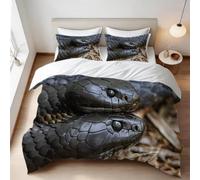 Housse de Couette 160x200 cm Serpent Noir Parure de Lit Reptiles 1 Personne Housse Couette Imprimée 3D Microfibre Douce avec Fermeture Éclair et 2 Taies d'oreiller E/165