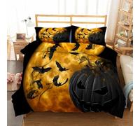 Housse de Couette 160x200 CrâNe Parure de Lit Sombre Linge de Lit Doux Respirant Microfibre avec Fermeture À Glissière et 2 Taie d'oreiller 65x65 cm -Ai1737