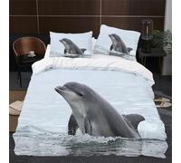 Housse de Couette 160x200 Dauphin Parure de lit 1 Personne Animaux 3D Imprimée Ultra Doux Literie Set Microfibre Housses Couettes avec Fermeture Éclair et 2 Taies d'oreiller J-851