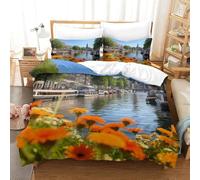 Housse de Couette 160x200 Enfant Architecture et Paysages Urbains 3D Parure de Lit 1 Personne en Microfibre Fleurs 3 Pièces Ensemble de literie Couleur avec Fermeture Éclair et 2 Taies d'oreiller z8