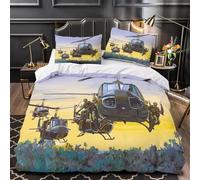 Housse de Couette 160x200 Enfant Avion de Chasse 3D Parure de Lit 1 Personne en Microfibre Soldat 3 Pièces Ensemble de literie Jaune avec Fermeture Éclair et 2 Taies d'oreiller h-1468