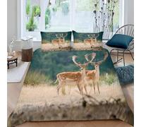 Housse de Couette 160x200 Enfant Cerf 3D Parure de Lit 1 Personne en Microfibre Animaux Sauvages 3 Pièces Ensemble de literie Kaki avec Fermeture Éclair et 2 Taies d'oreiller h-1068