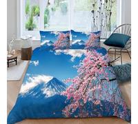 Housse de Couette 160x200 Enfant Cerisiers en Fleurs Roses 3D Parure de Lit 1 Personne en Microfibre Montagne Enneigée 3 Pièces Ensemble de literie Bleu avec Fermeture Éclair et 2 Taies d'oreiller p19