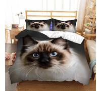 Housse de Couette 160x200 Enfant Chat Ragdoll 3D Parure de Lit 1 Personne en Microfibre Animaux Mignons 3 Pièces Ensemble de literie Brun avec Fermeture Éclair et 2 Taies d'oreiller h-2347